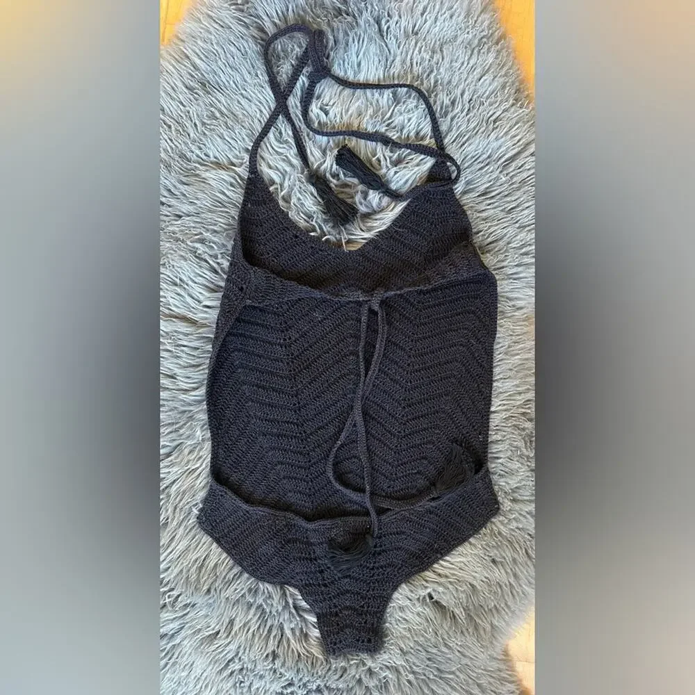 LoveShackFancy Black Knit One Piece Bathing Suit S